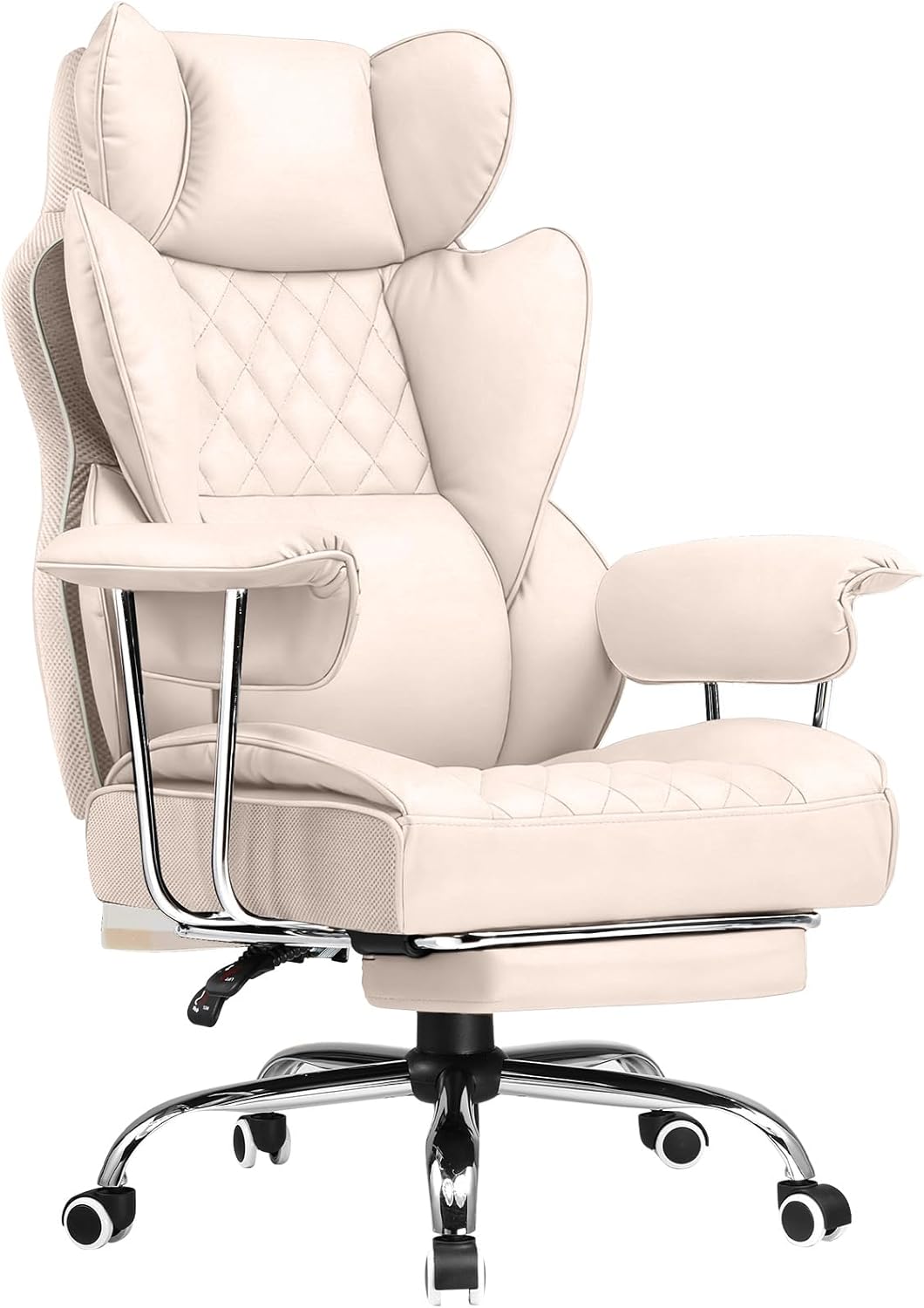 COMHOMA Big and Tall Office Chair, High Back Leather Gaming Chair with Footrest, Executive Ergonomic Office Chair with Pocket Spring Lumbar Support and with Outward Fixed Soft Armrests