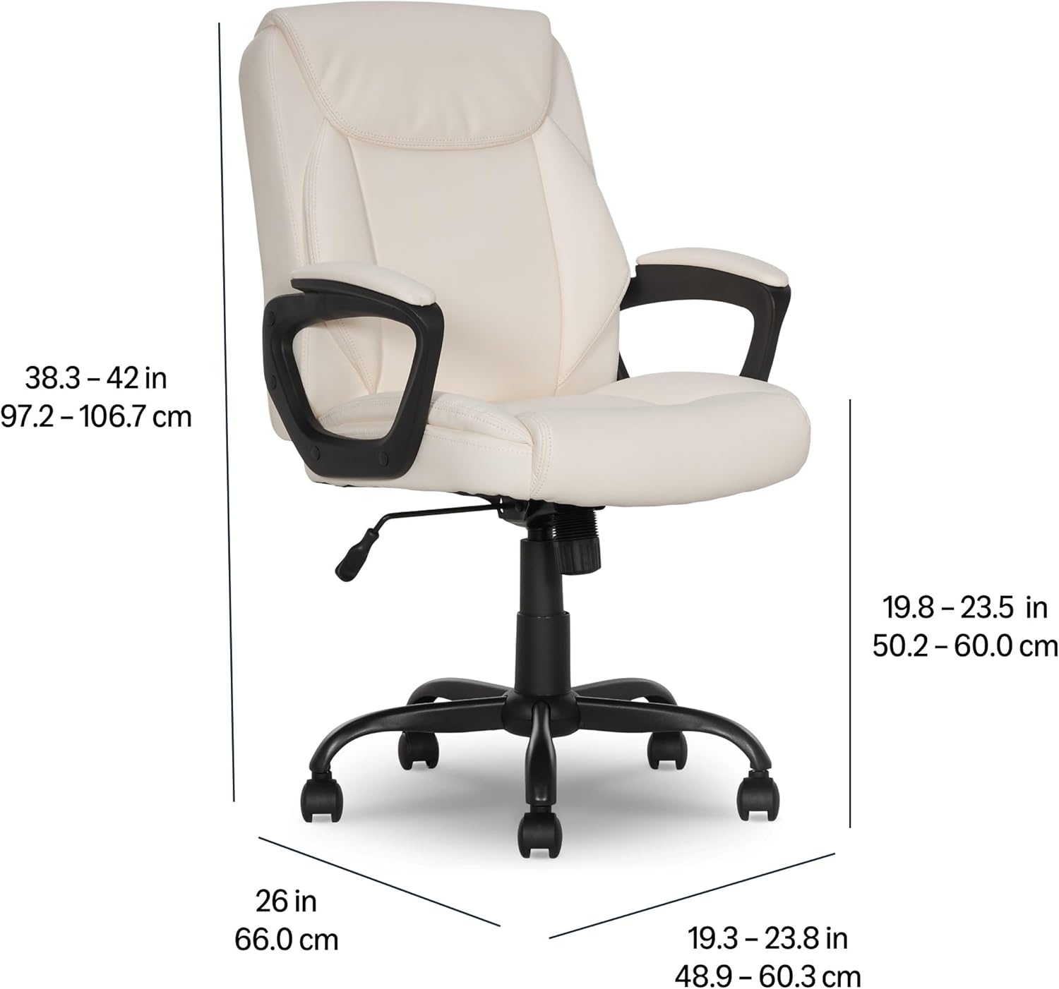Amazon Basics Classic Puresoft PU Padded Mid-Back Height Adjustable Office Computer Desk Chair with Armrest, 26"D x 23.75"W x 42"H, Cream