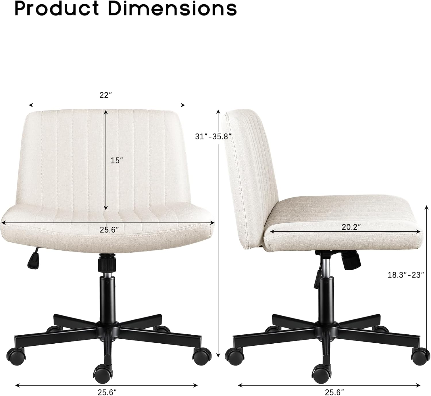 PUKAMI Criss Cross Chair with Wheels,Fabric Padded Armless Cross Legged Office Desk Chair for Home Office,Modern Swivel Height Adjustable Wide Seat(Beige)