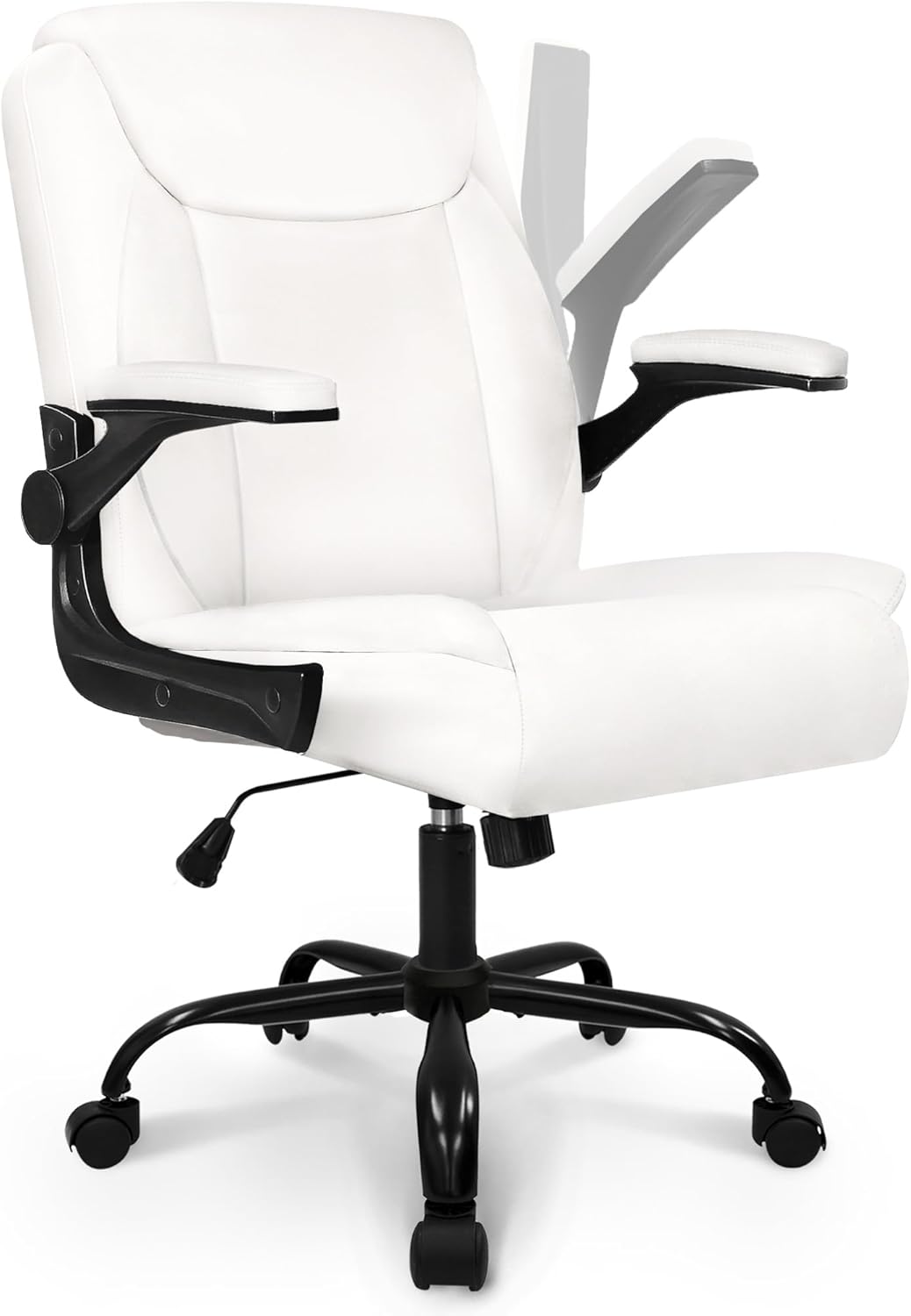 NEO CHAIR Office Desk Computer Chair Ergonomic Executive Mid-Back Leather Gaming Chair with Adjustable Flip-Up Armrests Wheels Swivel for Home Study Task (Jet Black)