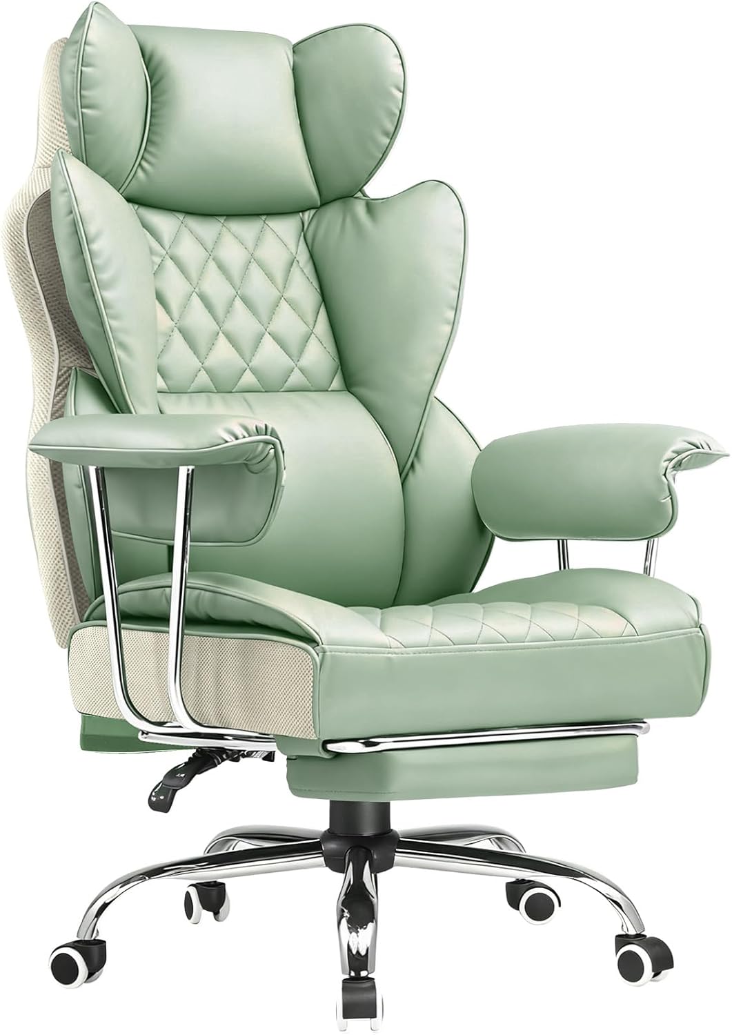 COMHOMA Big and Tall Office Chair, High Back Leather Gaming Chair with Footrest, Executive Ergonomic Office Chair with Pocket Spring Lumbar Support and with Outward Fixed Soft Armrests