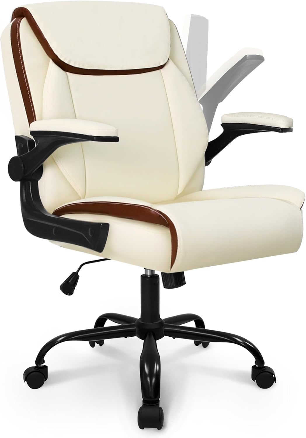 NEO CHAIR Office Desk Computer Chair Ergonomic Executive Mid-Back Leather Gaming Chair with Adjustable Flip-Up Armrests Wheels Swivel for Home Study Task (Jet Black)