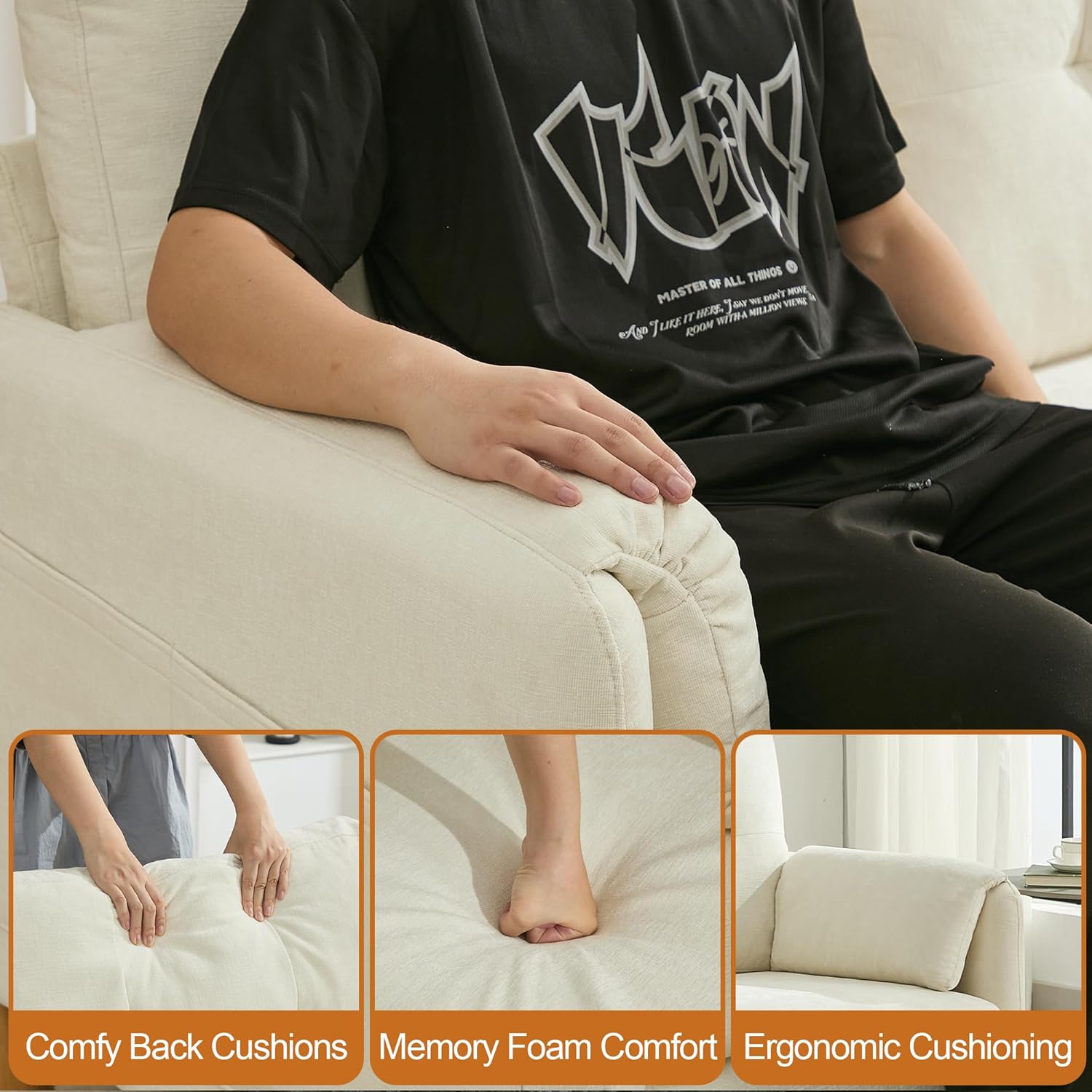 65" Chenille Loveseat Sofa, Modern 2-Seater Love Seat Couch with Armrest Pillows, Storage Pockets, Easy Assembly, Upholstered Tufted Loveseat Sofa Couches for Living Room Bedroom, Beige