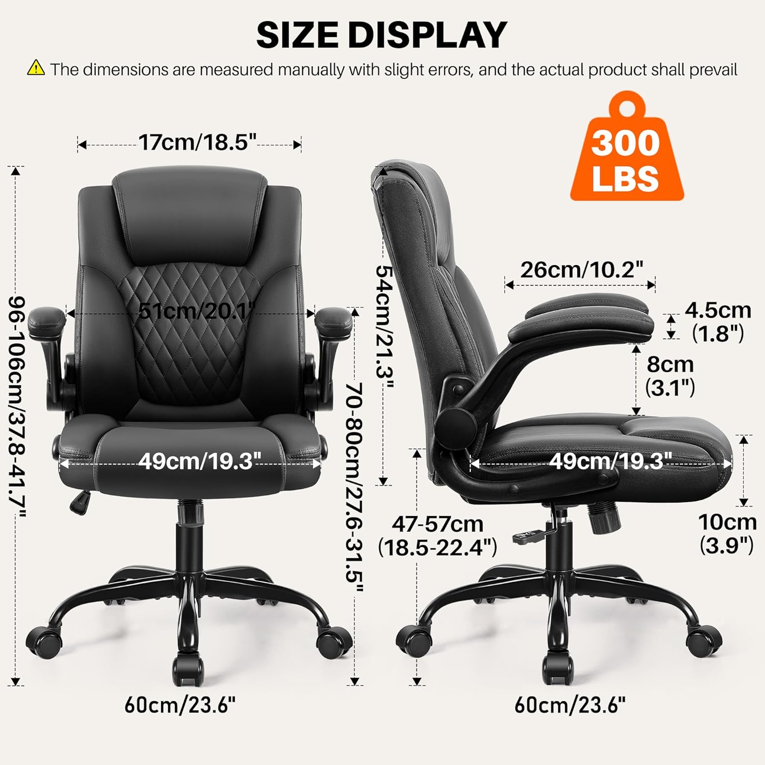 BestEra Leather Office Chair, Ergonomic Executive Desk Chair with Adjustable Armrests, 360° Swivel, High Back & Lumbar Support for Home Office (Black)