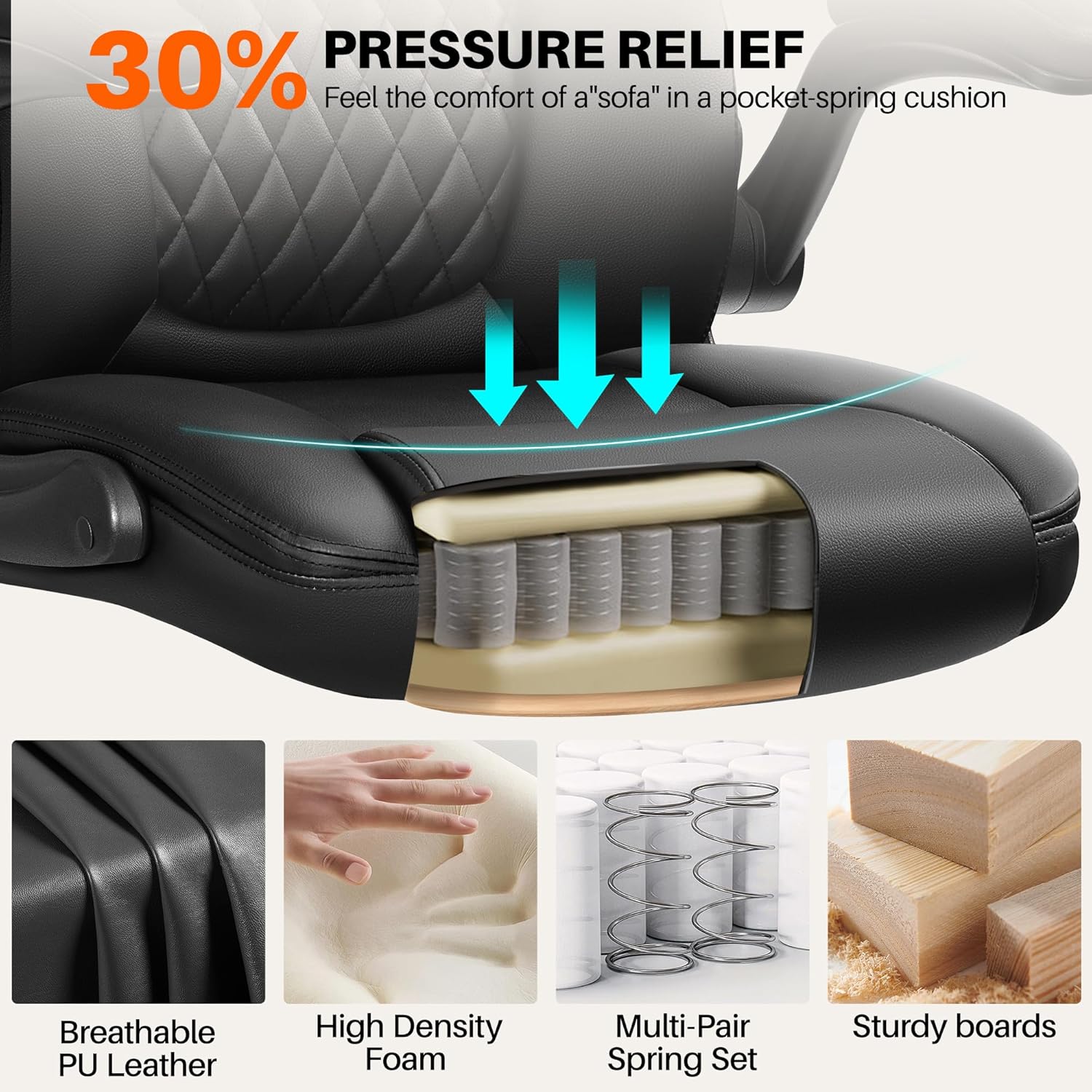 BestEra Leather Office Chair, Ergonomic Executive Desk Chair with Adjustable Armrests, 360° Swivel, High Back & Lumbar Support for Home Office (Black)