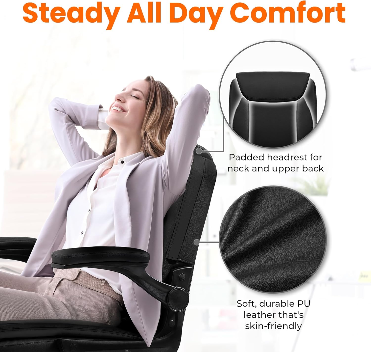 NEO CHAIR Office Desk Computer Chair Ergonomic Executive Mid-Back Leather Gaming Chair with Adjustable Flip-Up Armrests Wheels Swivel for Home Study Task (Jet Black)