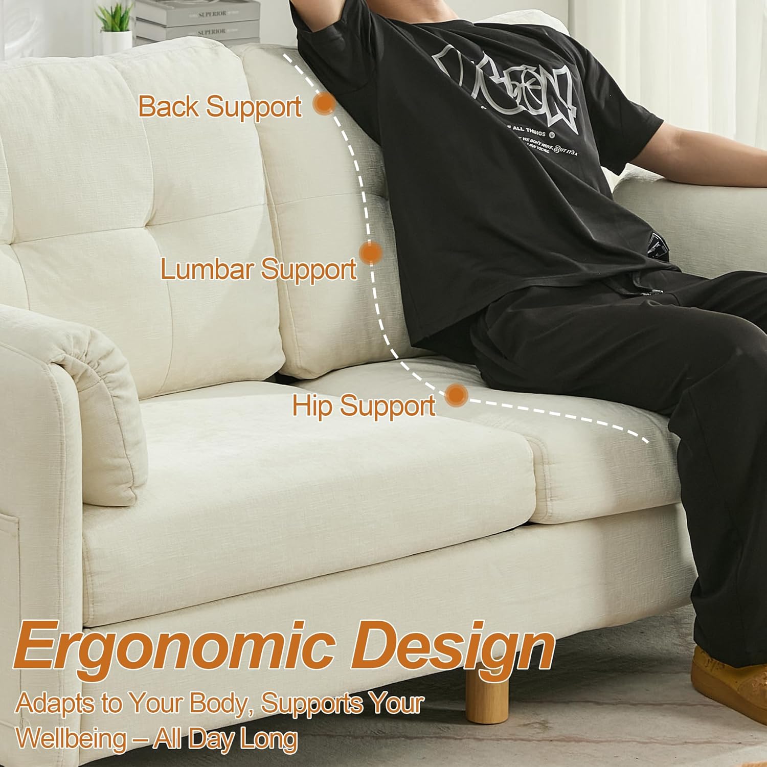 65" Chenille Loveseat Sofa, Modern 2-Seater Love Seat Couch with Armrest Pillows, Storage Pockets, Easy Assembly, Upholstered Tufted Loveseat Sofa Couches for Living Room Bedroom, Beige